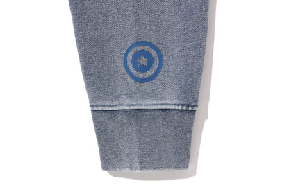 BAPE HEAVY WASHED INDIGO SHARK CROPPED FULL ZIP HOODIE