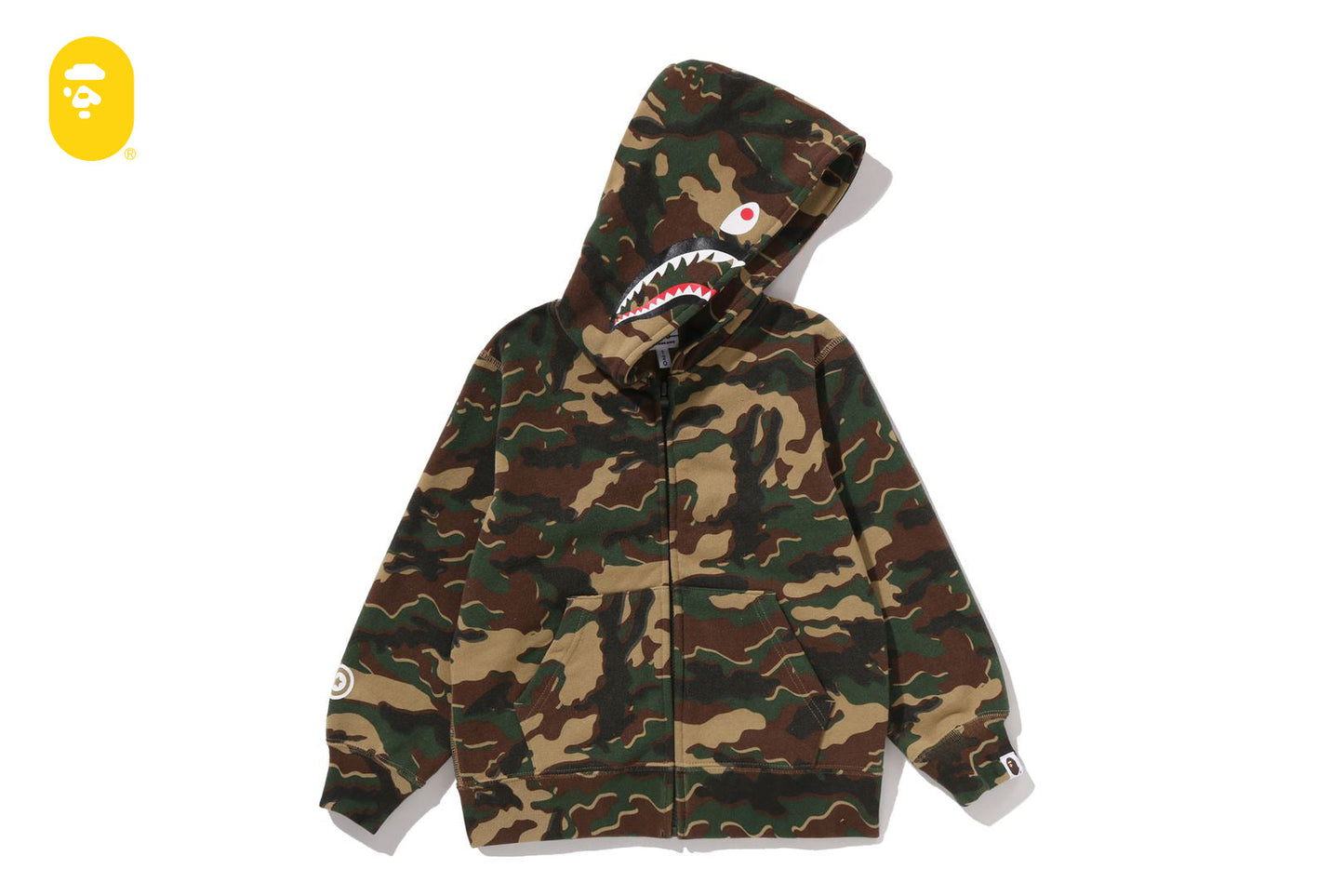 BAPE GLITCH WOODLAND CAMO SHARK ZIP HOODIE