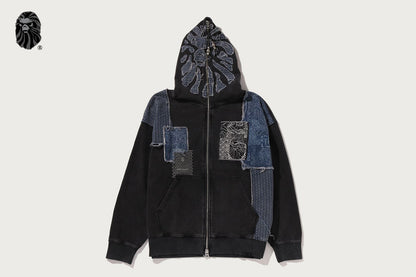 BAPE BAPE BLACK PATCHWORK MAD FACE BORO ZIP HOODIE