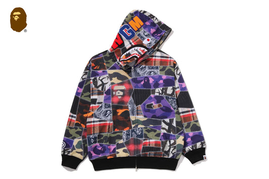 BAPE 瘋狂補丁鯊魚全拉鍊連帽外套
