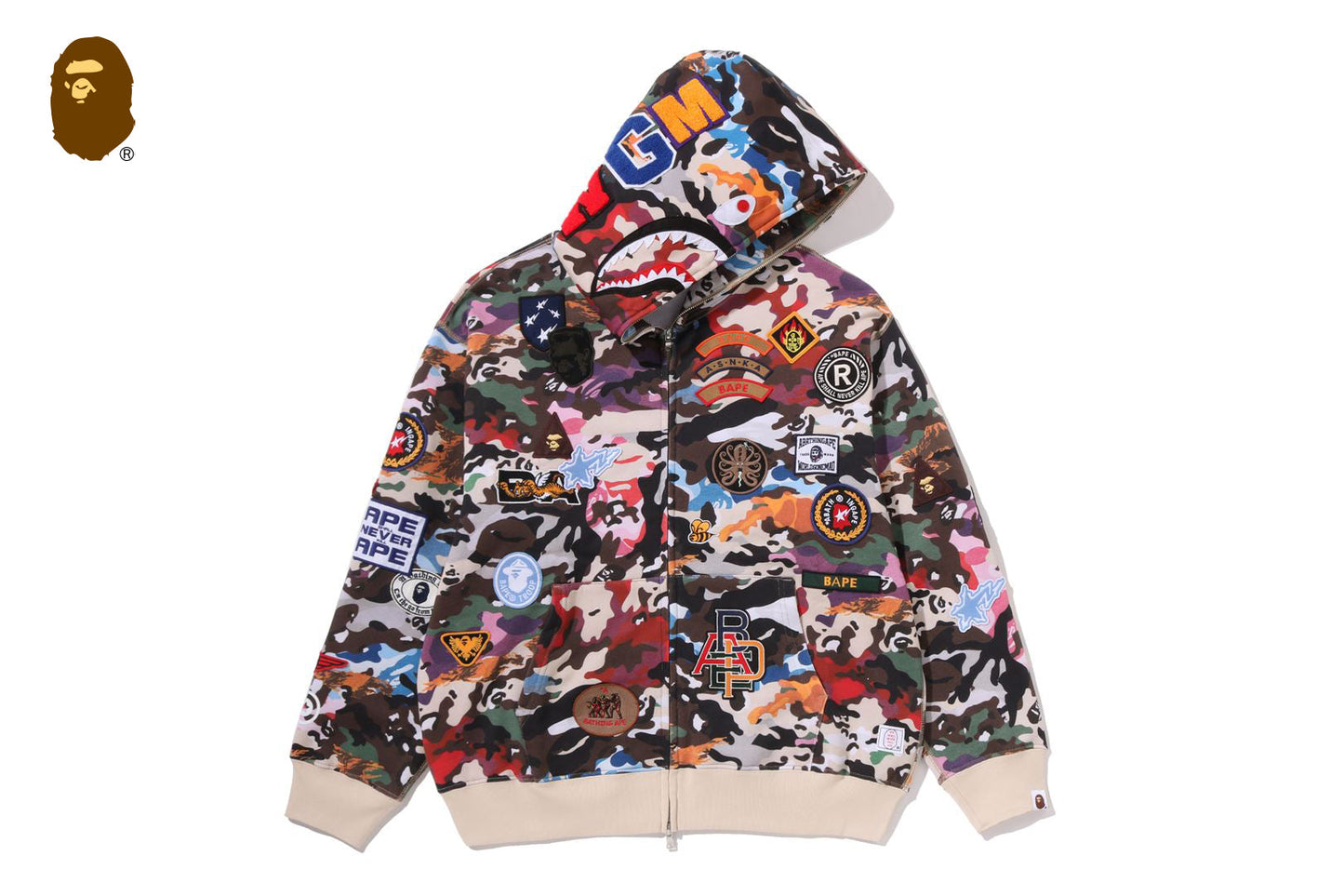 BAPE HYBRID CAMO 多功能徽章鯊魚鬆身全拉鏈連帽衫