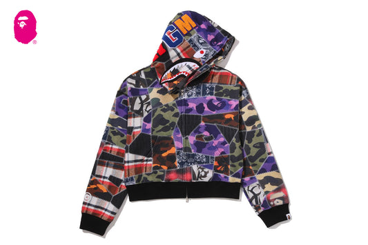 BAPE 瘋狂補丁方形短版鯊魚全拉鏈連帽衫