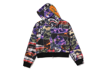 BAPE 瘋狂補丁方形短版鯊魚全拉鏈連帽衫