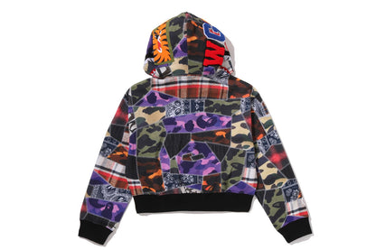 BAPE 瘋狂補丁方形短版鯊魚全拉鏈連帽衫