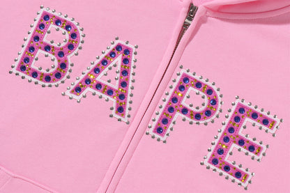 BAPE LOGO 水晶石 大碼拉鍊連帽外套