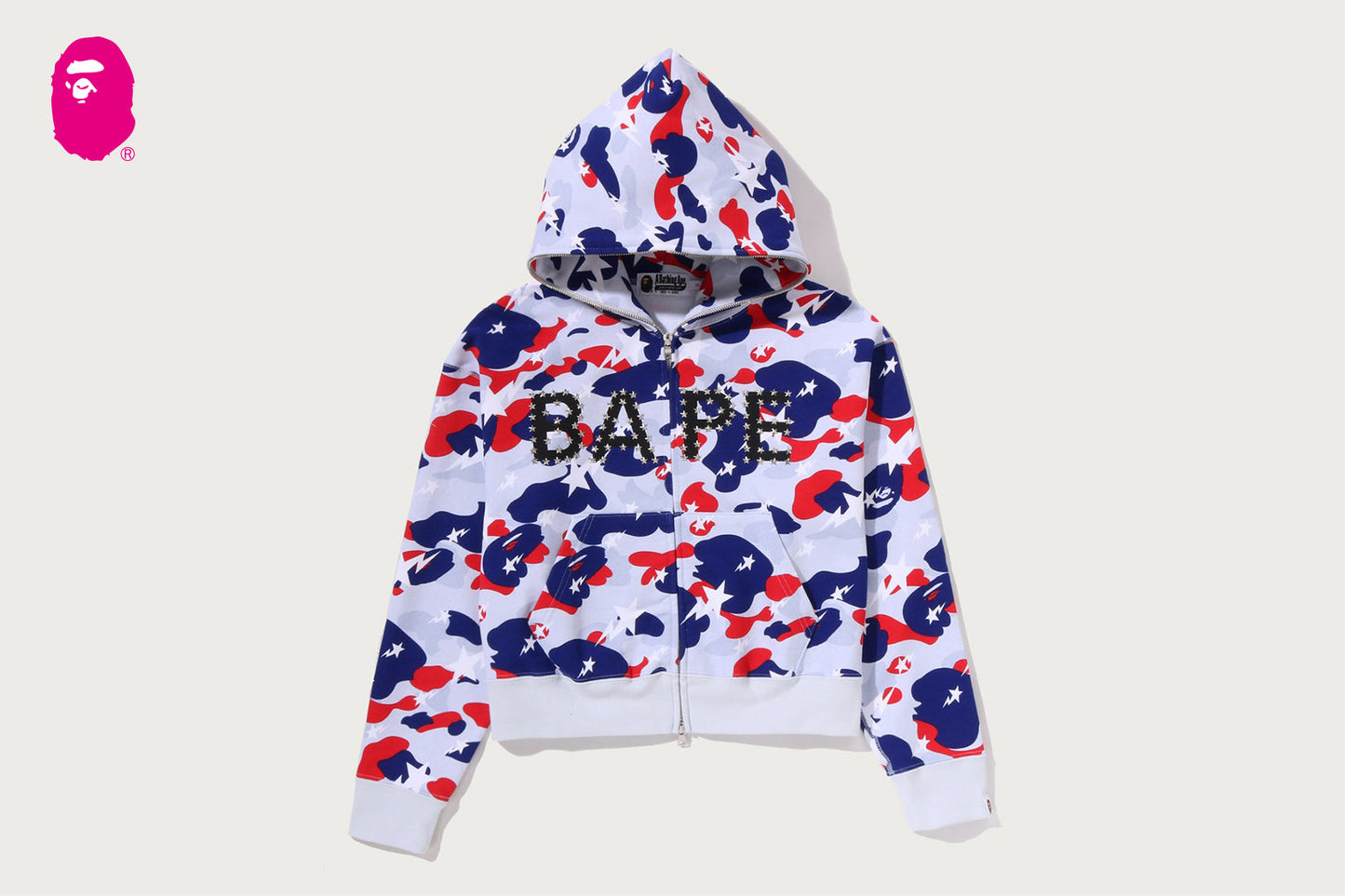 BAPE STA STRIKE CAMO LOGO CROPPED FULL ZIP HOODIE