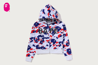 BAPE STA STRIKE CAMO LOGO CROPPED FULL ZIP HOODIE