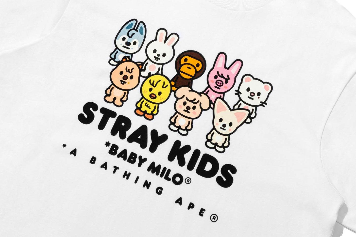 BAPE X STRAY KIDS BABY MILO 與 SKZOO 家族寬鬆版 T 恤