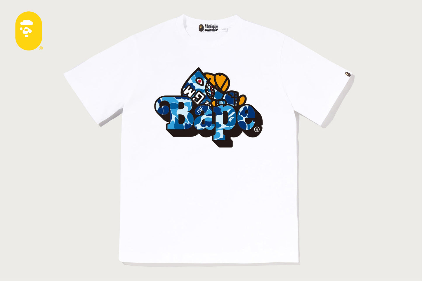BAPE ABC CAMO SHARK MILO ON BAPE TEE