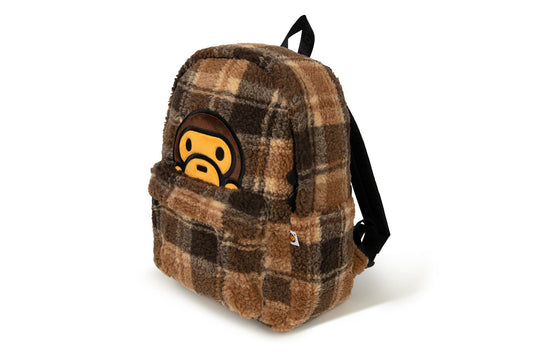 BAPE BABY MILO 假毛絨格紋中型背包