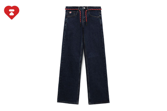 BAPE PU BADGE WASHED STRAIGHT JEANS