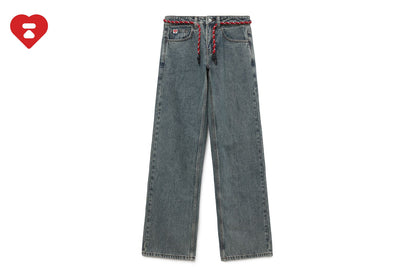 BAPE PU BADGE WASHED STRAIGHT JEANS