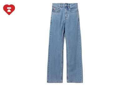 BAPE PU BADGE WASHED STRAIGHT CUT JEANS