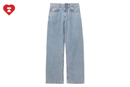 BAPE PU BADGE WASHED STRAIGHT CUT JEANS