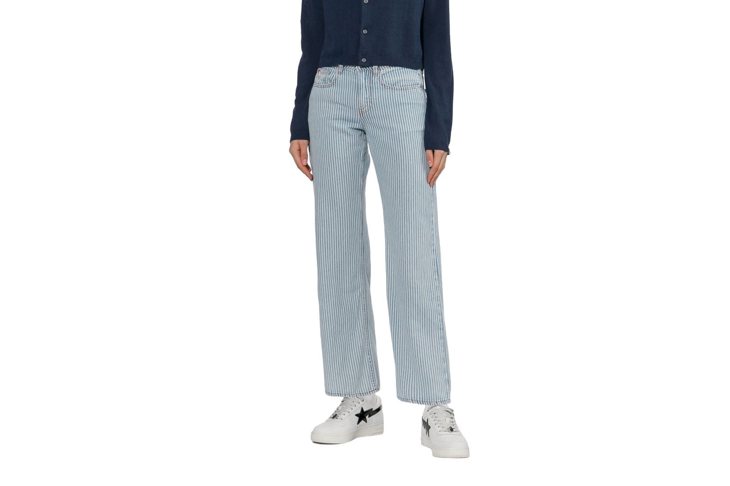 BAPE PU BADGE INDIGO STRIPE STRAIGHT CUT JEANS
