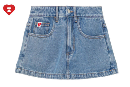 BAPE PU BADGE WASHED DENIM SKORT