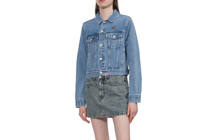 BAPE PU BADGE WASHED DENIM JACKET