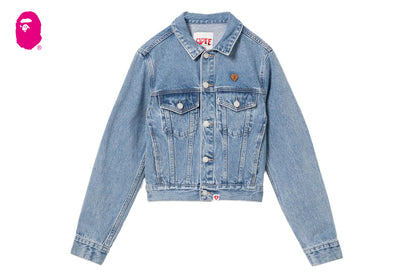 BAPE PU BADGE WASHED DENIM JACKET