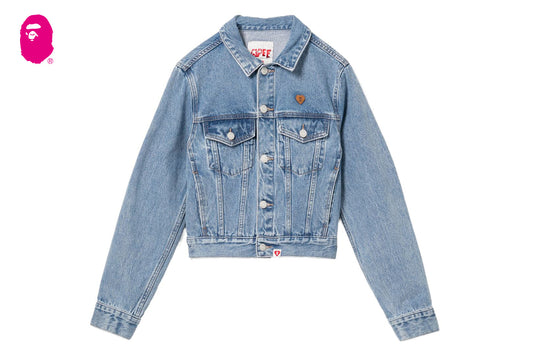 BAPE PU BADGE WASHED DENIM JACKET