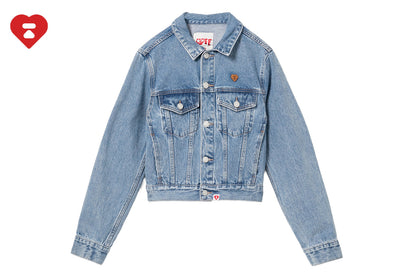 BAPE PU BADGE WASHED DENIM JACKET