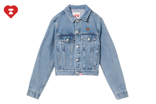 BAPE PU BADGE WASHED DENIM JACKET