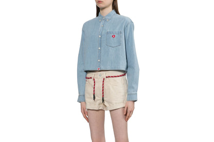 BAPE EMBRO BADGE CHAMBRAY CROPPED SHIRT