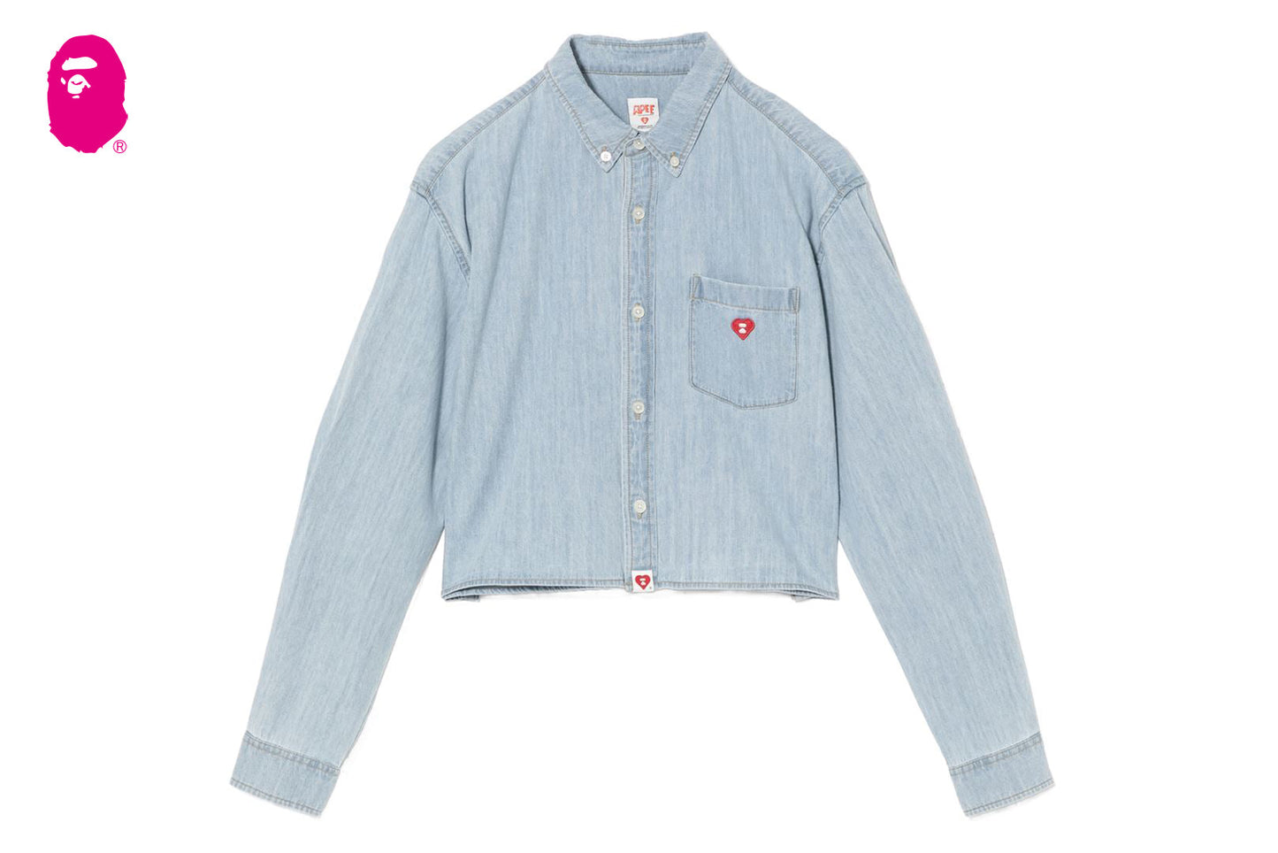 BAPE EMBRO BADGE CHAMBRAY CROPPED SHIRT
