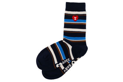 BAPE 心形刺繡徽章條紋襪 #3
