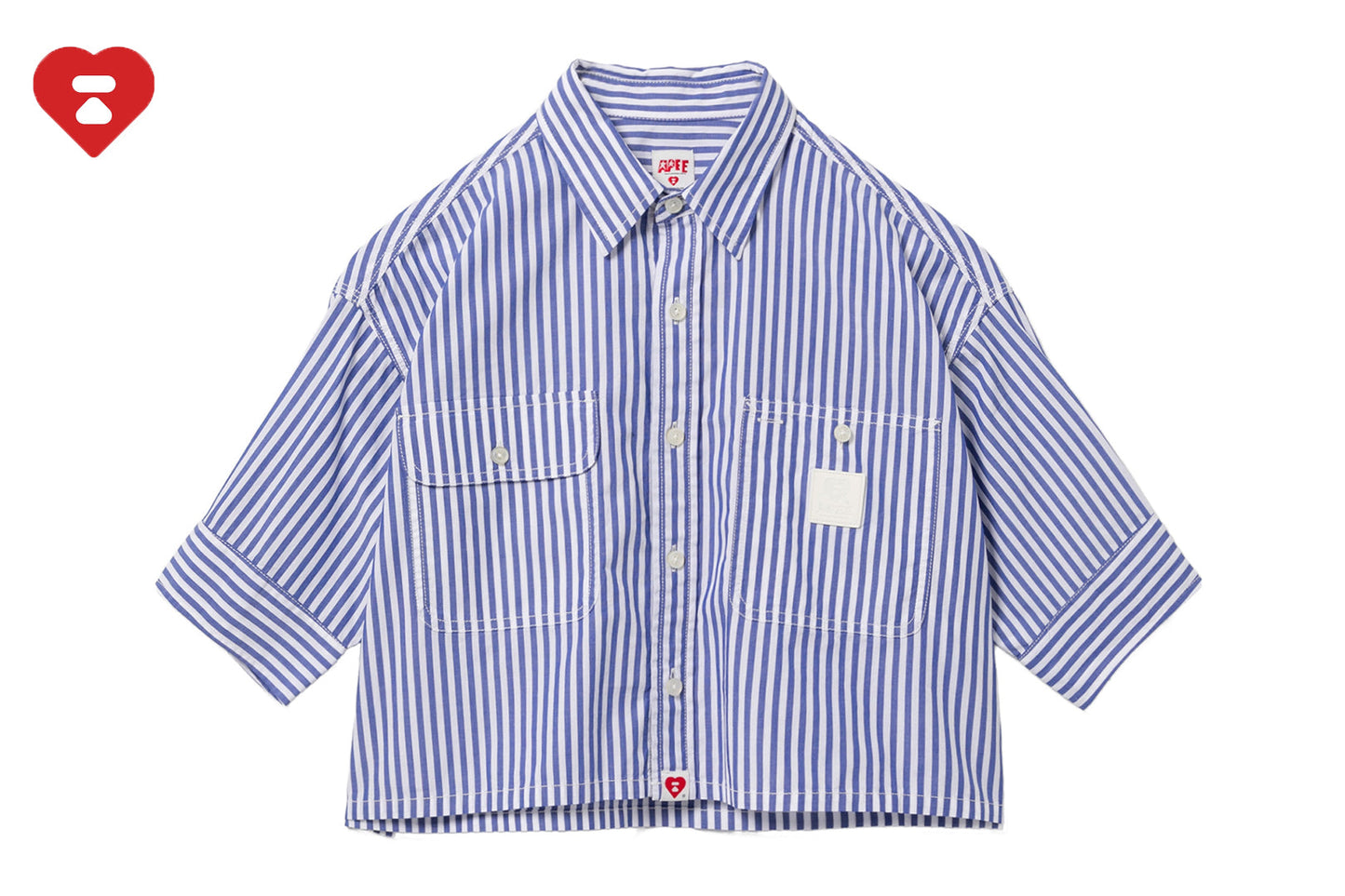BAPE PU BADGE 短袖條紋襯衫