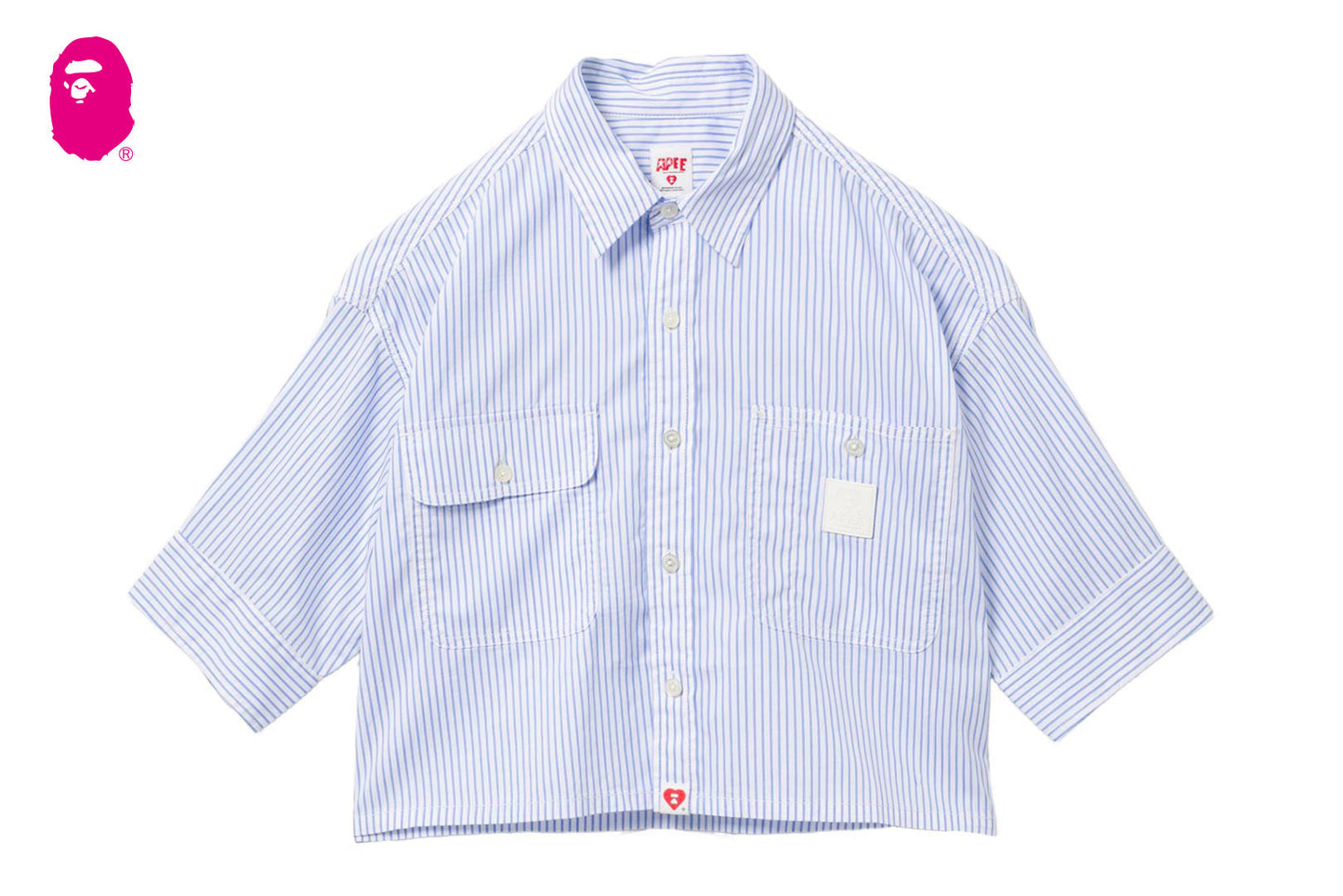 BAPE PU BADGE 短袖糖果條紋襯衫