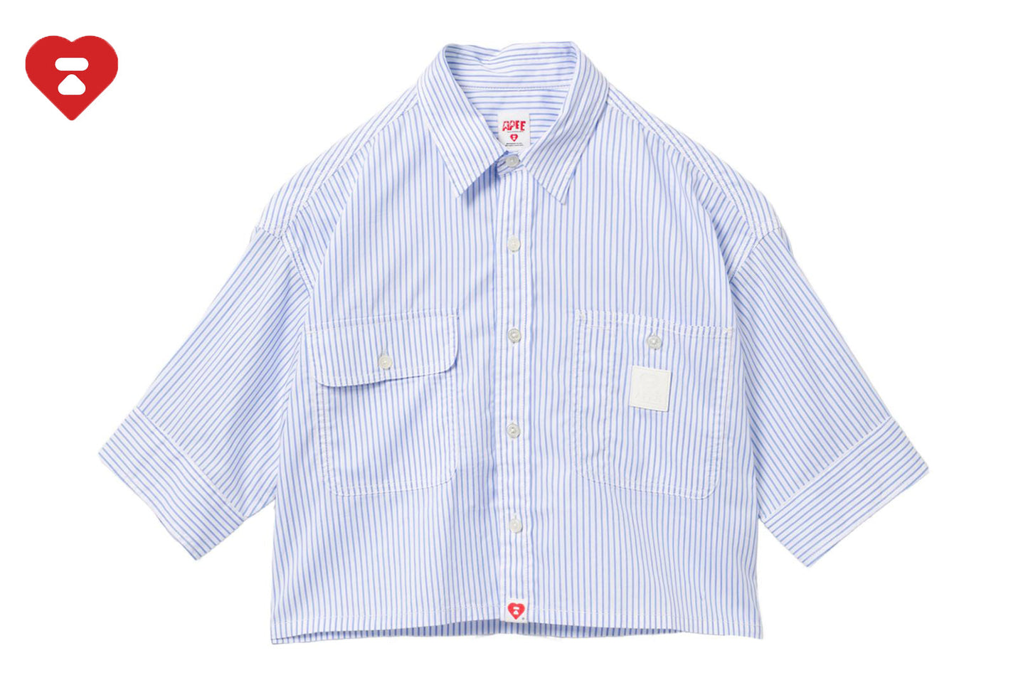 BAPE PU BADGE 短袖糖果條紋襯衫