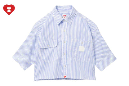 BAPE PU BADGE 短袖糖果條紋襯衫