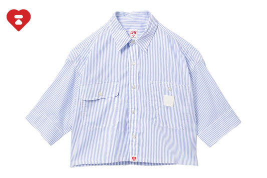 BAPE PU BADGE 短袖糖果條紋襯衫