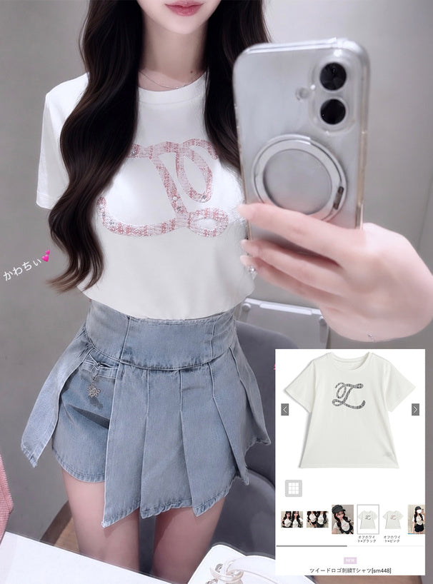 日本代購｜GRL T恤 - ツイードロゴ刺繍T恤｜GRL