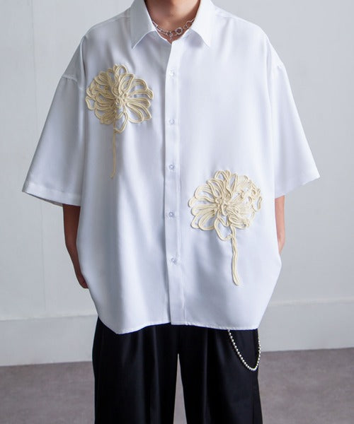 日本代購｜Nilway 襯衫 - 半袖大花刺繡襯衫｜ZOZOTOWN