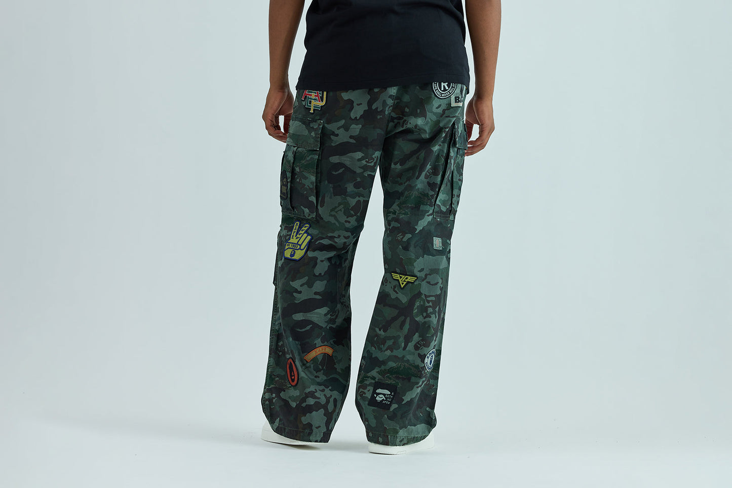 BAPE HYBRID CAMO MULTI BADGE CARGO PANTS