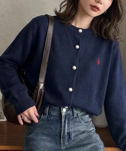 日本代購｜U.S. POLO ASSN. U.S. POLO ASSN.（ユーエスポロアッスン） カーディガン 「Ada.別注 U.S. POLO ASSN.」パールボタン クルーネック ニットカーディガン レディース【ネイビー / L】｜ZOZOTOWN