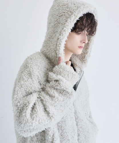 日本代購｜LILL LILL（リル） コート ジャケット ルーズシルエットファーZIPサムホールフードジャケット メンズ レディース【オフホワイト / XL】｜ZOZOTOWN
