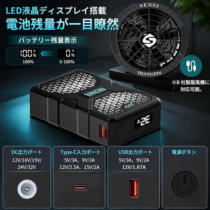 日本代購｜SENSISHANGPIN 電池套裝 - 24000mAh 32V超高輸出空調冷風服電池套裝｜Amazon JP