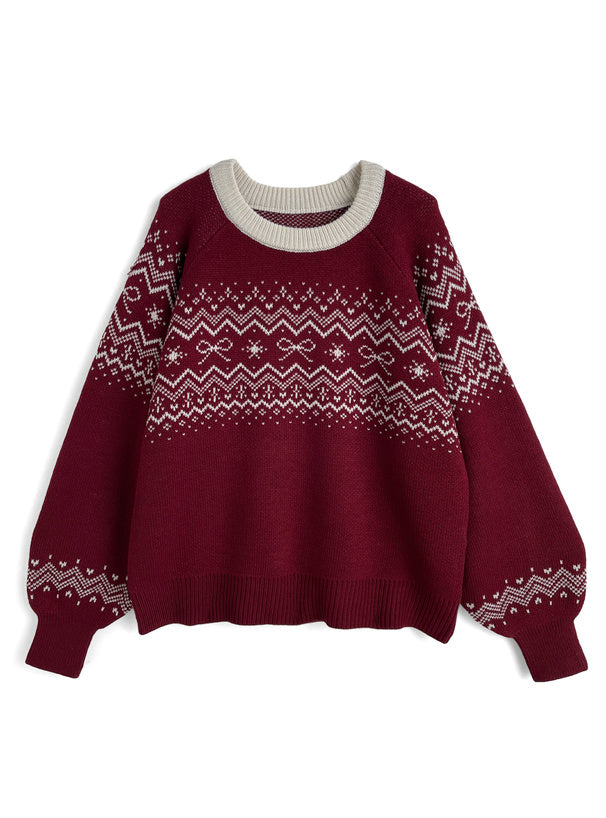 日本代購｜GRL ノルディック柄リボンニットトップス[gn606]【レッド / F】｜GRL