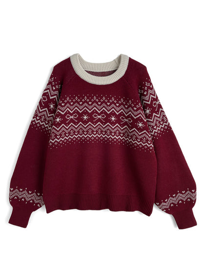 日本代購｜GRL ノルディック柄リボンニットトップス[gn606]【レッド / F】｜GRL