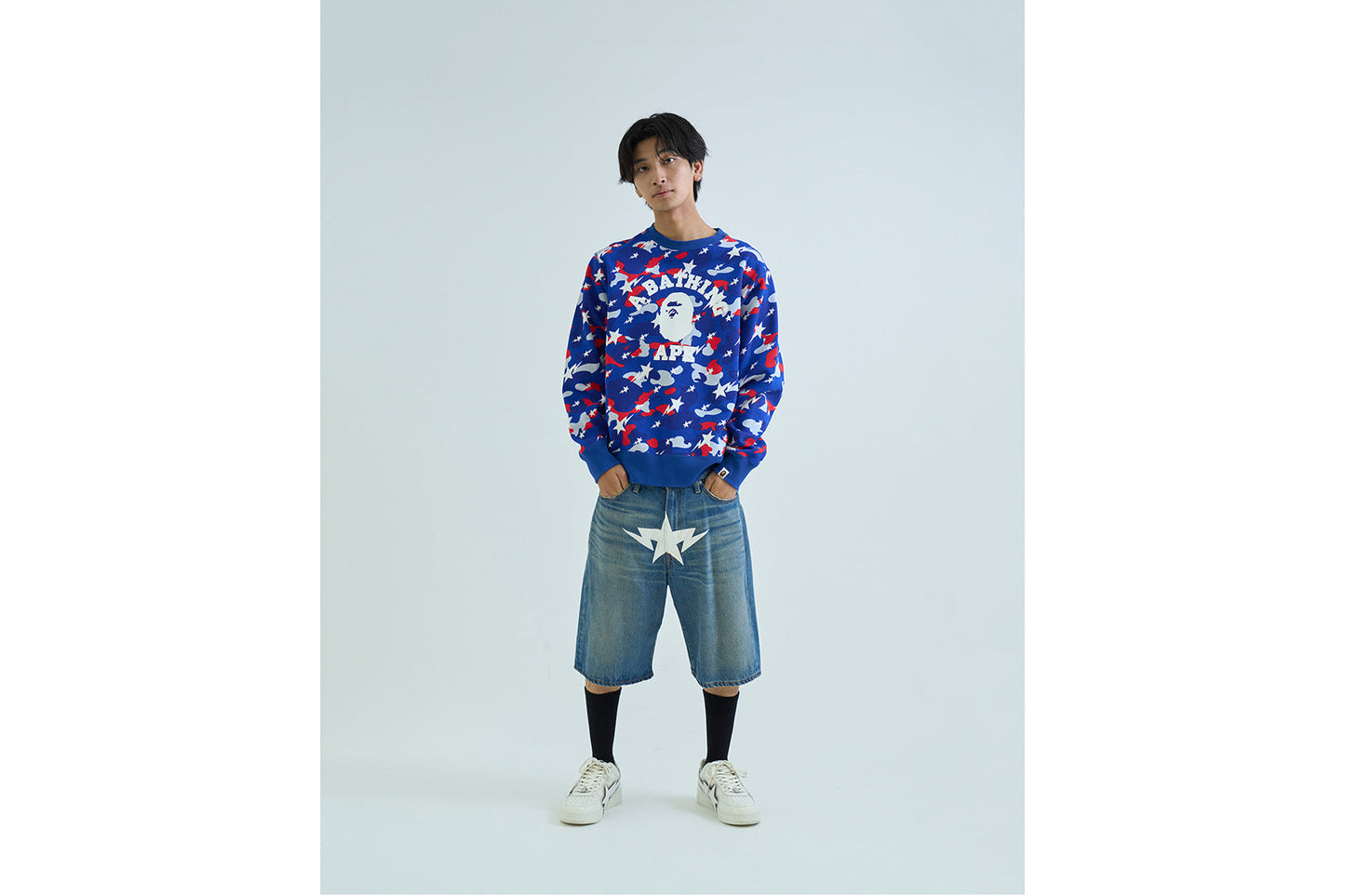 BAPE TWIN STA 膝丈丹寧短褲