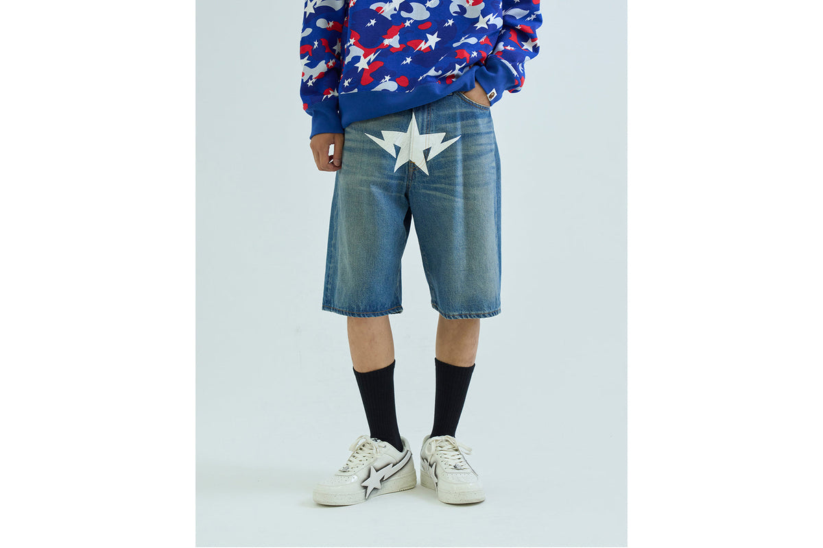 BAPE TWIN STA 膝長自織牛仔短褲
