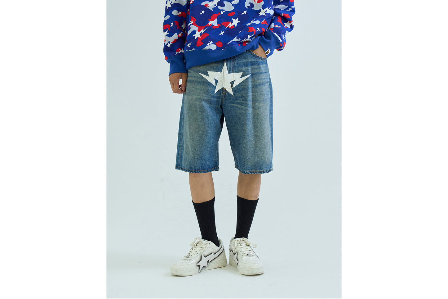 BAPE TWIN STA 膝丈丹寧短褲
