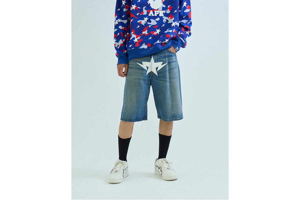 BAPE TWIN STA 膝長自織牛仔短褲
