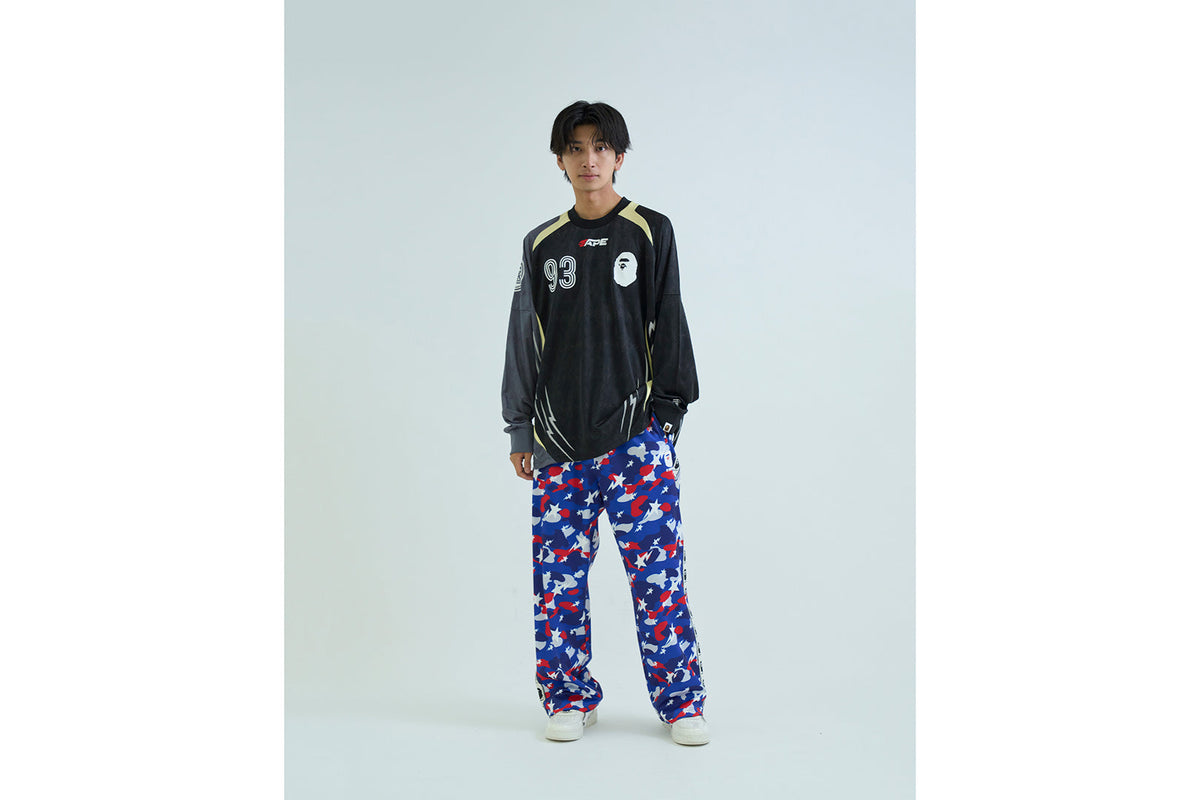 BAPE MULTI LOGO RELAXED FIT FOOTBALL LS JERSEY