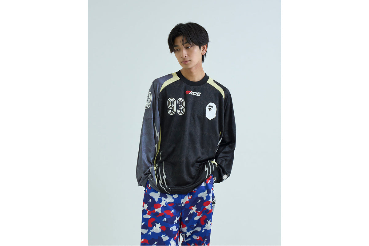 BAPE MULTI LOGO RELAXED FIT FOOTBALL LS JERSEY