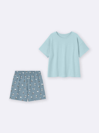 日本代購｜GU 休閒服 - 熊貓圖案棉質休閒套裝（短袖）｜GU