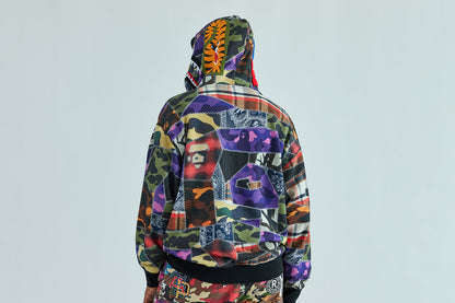 BAPE 瘋狂補丁鯊魚全拉鍊連帽外套