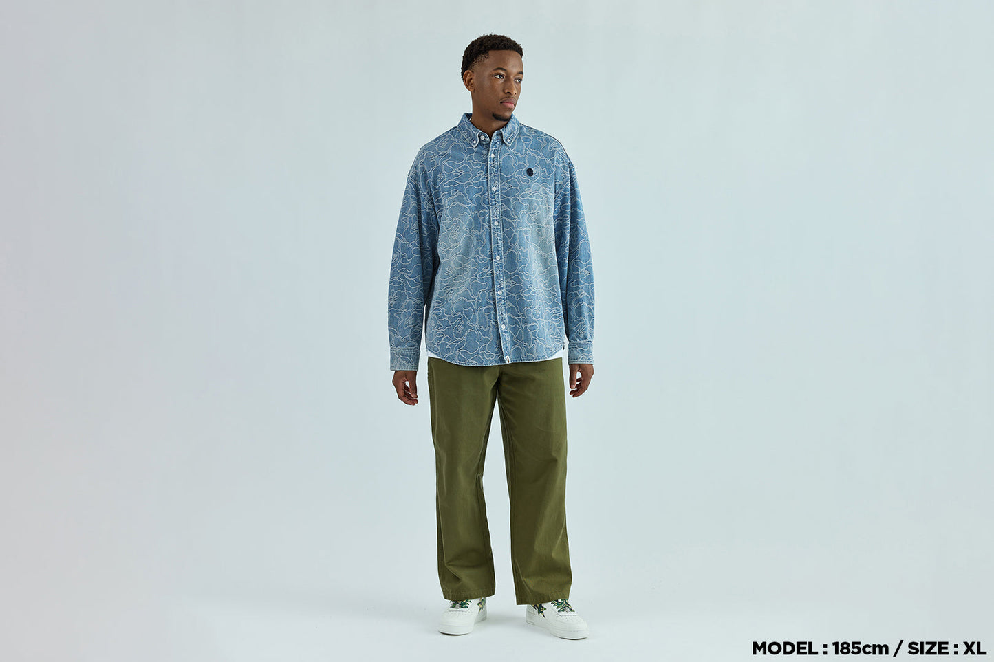 BAPE ONE POINT LINE CAMO JACQUARD DENIM LS SHIRT